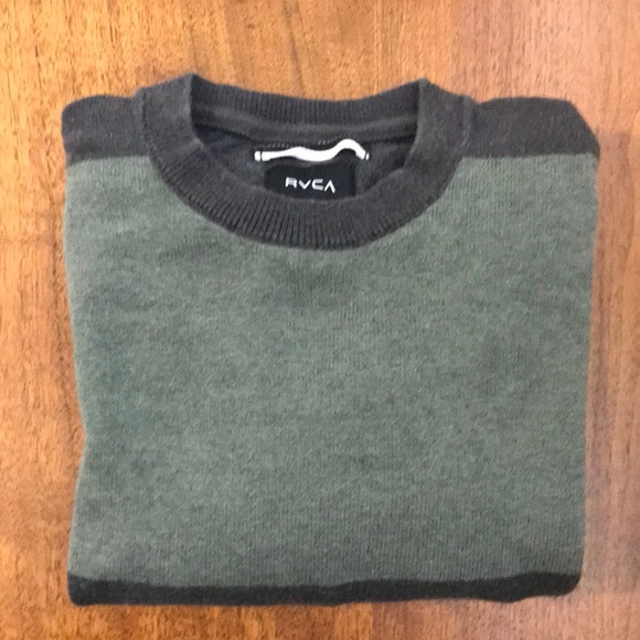 RVCA Youth Crew Neck Green Stripe Sweater - Picture 1 of 6